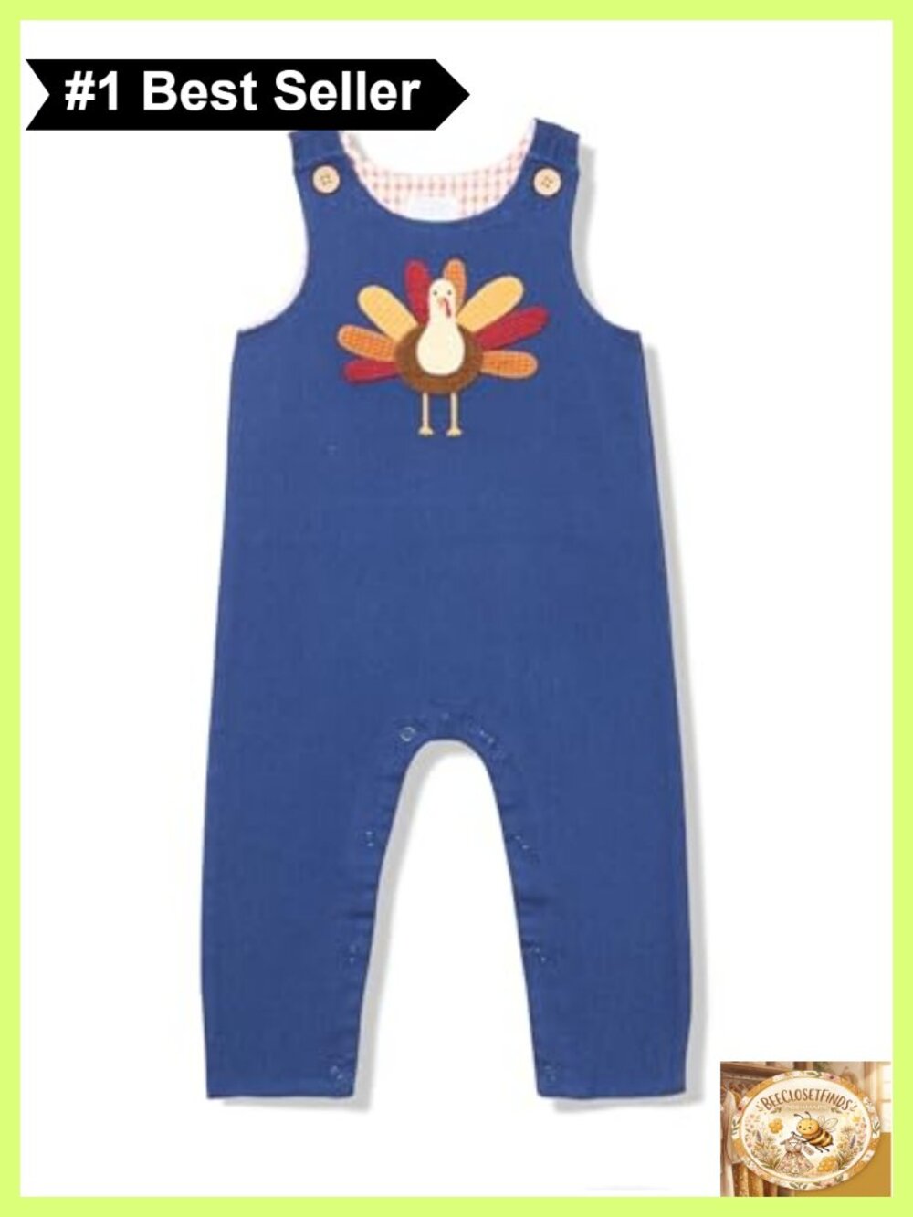 Baby Boys Thanksgiving Turkey Longall Cotton Twill Appliqué Button Shoulders